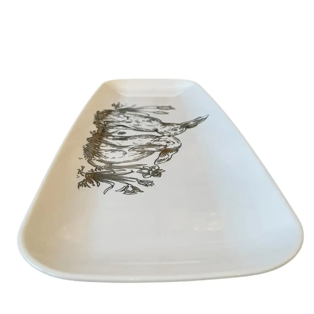 3pc Rachel Ashwell Metallic BUNNIES Disposable Serving Platters White New